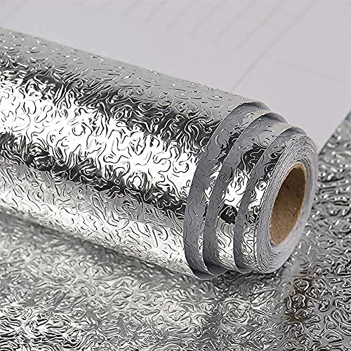 Luximal Self Adhesive Waterproof Heat Resistant Oil-Proof Kitchen Aluminium Foil Stickers for Kitchen Walls, Cabinets Drawers, Shelves(2 Meters Silver, Orange Peel Structure) - Image 1