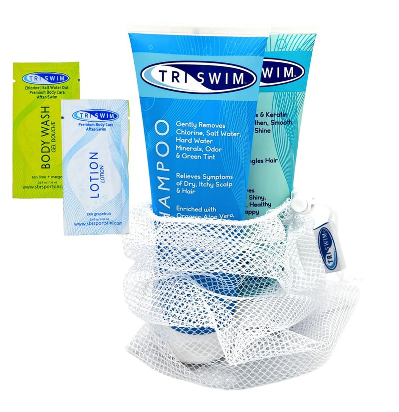 TRISWIM Hair Care Gift Set | Chlorine Shampoo and Conditioner for Swimmers, 8.5 fl oz | Paraben-Free with Aloe Vera and Chamomile | Restores Chlorine-Damaged Hair | Includes Body wash & Lotion Samples - Image 1