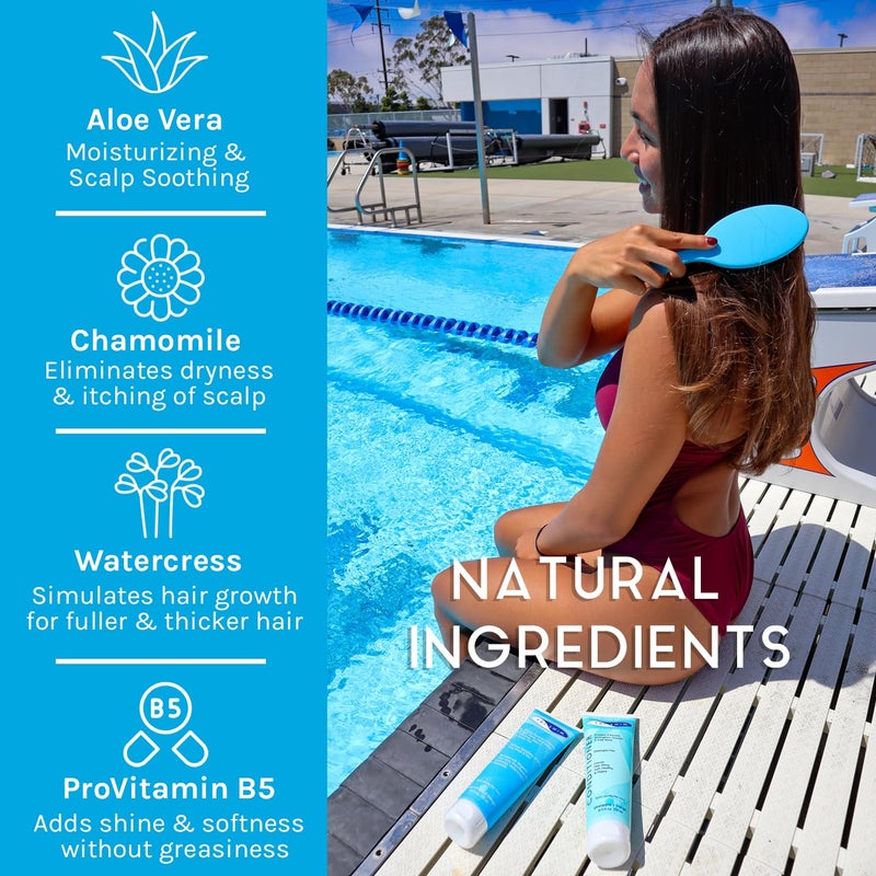 TRISWIM Hair Care Gift Set | Chlorine Shampoo and Conditioner for Swimmers, 8.5 fl oz | Paraben-Free with Aloe Vera and Chamomile | Restores Chlorine-Damaged Hair | Includes Body wash & Lotion Samples - Image 3