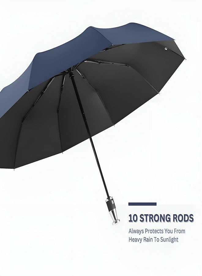 Calpix Windproof Travel Umbrella with Stylish Curved Handle | Large Compact Automatic Open Close Umbrella for Men & Women | Lightweight Waterproof Golf Umbrella with Strong Fiberglass Ribs - Image 3