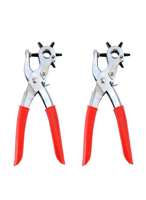 Leather Hole Puncher -2 Piece- Adjustable 6-Size Punch Tool with Anti-Slip Grip Rust-Resistant Sharp Cutting Head Secure Plate Ideal for Belts Canvas Card Crafting DIY Leatherworking Tailoring