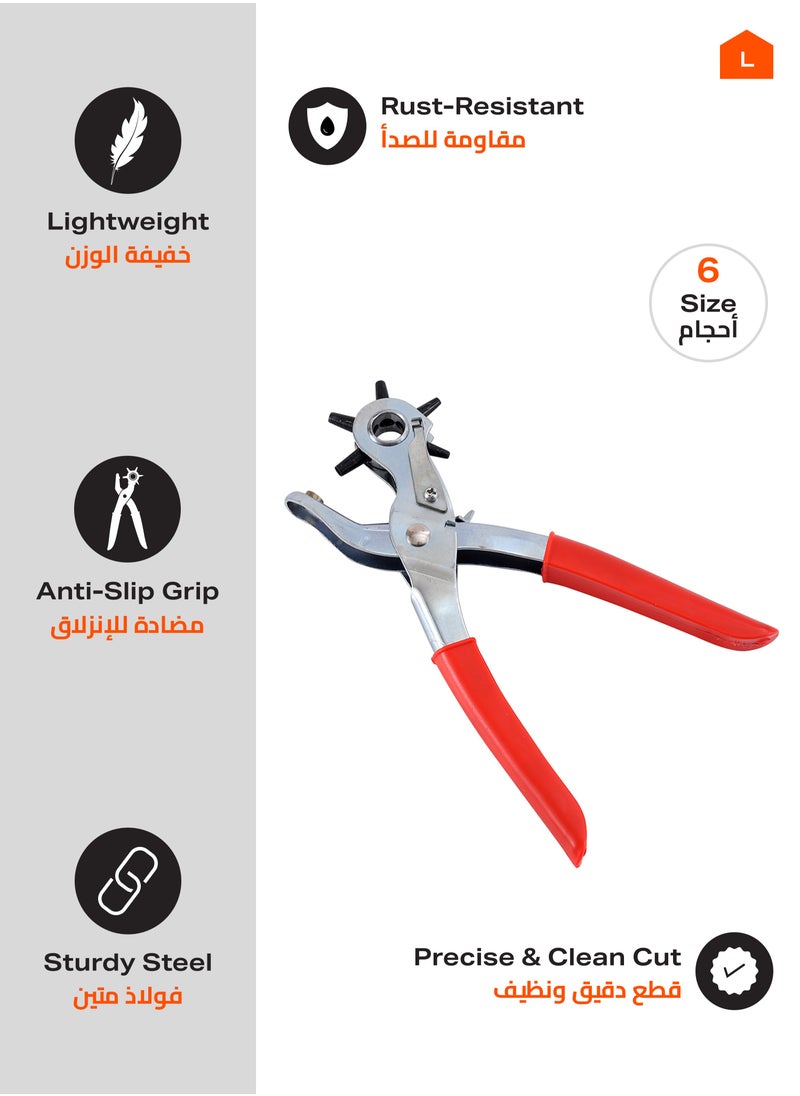 LAWAZIM - Leather Hole Puncher -2 Piece- Adjustable 6-Size Punch Tool with Anti-Slip Grip Rust-Resistant Sharp Cutting Head Secure Plate Ideal for Belts Canvas Card Crafting DIY Leatherworking Tailoring - Image 1
