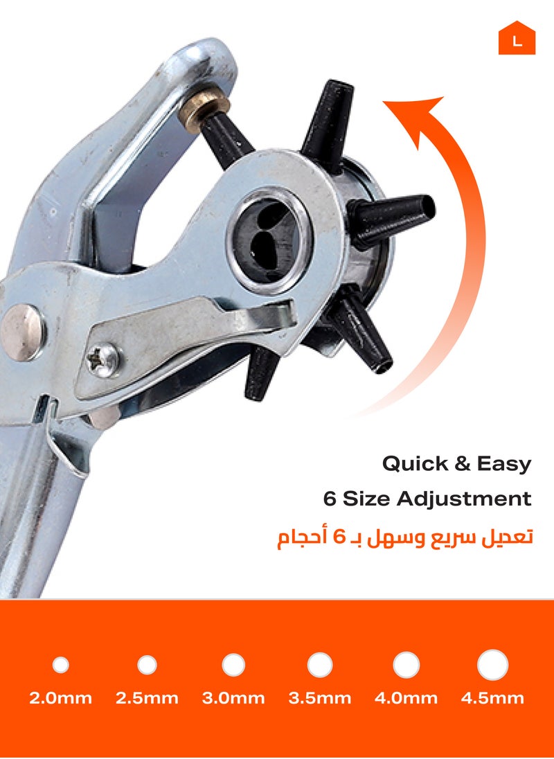LAWAZIM - Leather Hole Puncher -2 Piece- Adjustable 6-Size Punch Tool with Anti-Slip Grip Rust-Resistant Sharp Cutting Head Secure Plate Ideal for Belts Canvas Card Crafting DIY Leatherworking Tailoring - Image 1