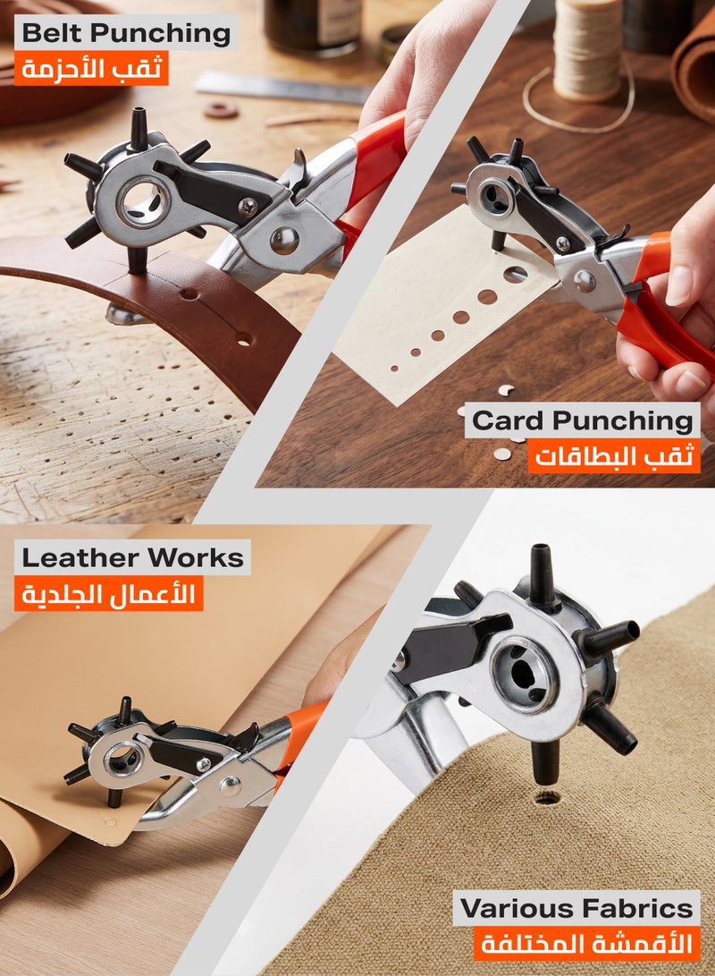 LAWAZIM Pro7 Leather Hole Puncher -2 Piece- Adjustable 6-Size Punch Tool with Anti-Slip Grip Rust-Resistant Sharp Cutting Head Secure Plate Ideal for Belts Canvas Card Crafting DIY Leatherworking Tailoring - Image 3