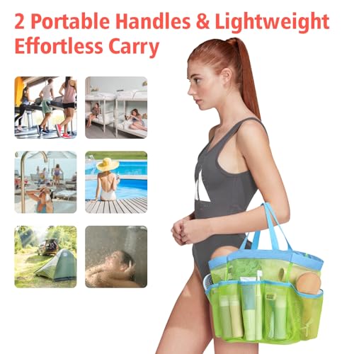 F-color Mesh Shower Caddy Portable, Upgrade Deeper 7 Pockets Shower Bag Basket Bag Tote for College Dorm Room Toiletry Bathroom Essentials Gym Camp Quick Dry 2 handles with S Hook - Image 4