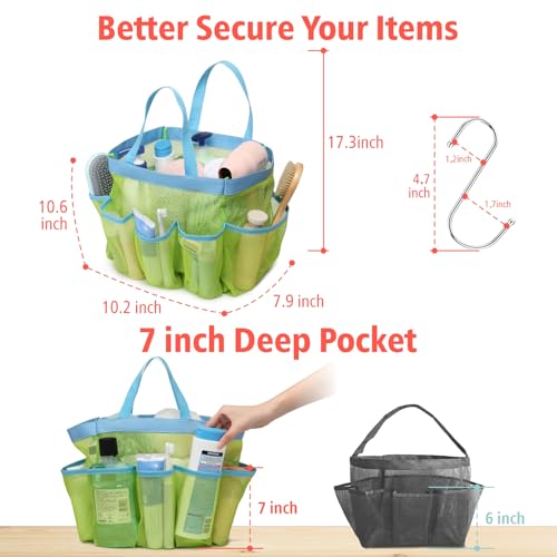 F-color Mesh Shower Caddy Portable, Upgrade Deeper 7 Pockets Shower Bag Basket Bag Tote for College Dorm Room Toiletry Bathroom Essentials Gym Camp Quick Dry 2 handles with S Hook - Image 5