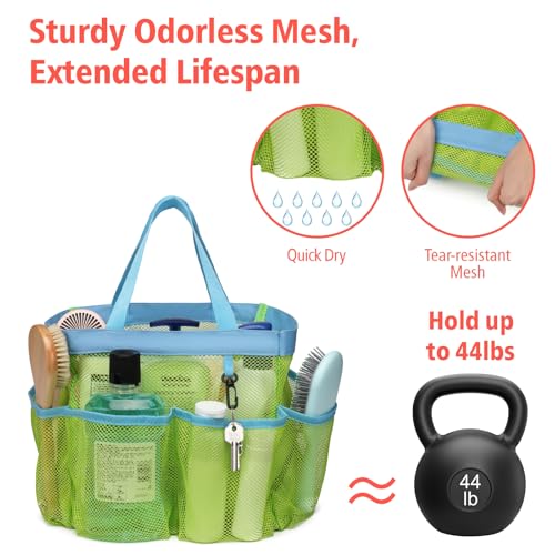 F-color Mesh Shower Caddy Portable, Upgrade Deeper 7 Pockets Shower Bag Basket Bag Tote for College Dorm Room Toiletry Bathroom Essentials Gym Camp Quick Dry 2 handles with S Hook - Image 3