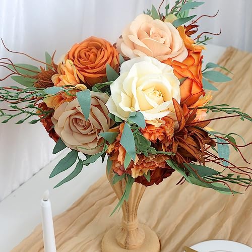 SEMONONIA Bridesmaid Bouquets for Wedding - Set of 6 Artificial Flowers Bouquet for Fall Wedding Decoration Marriage Proposal Party Ceremony Anniversary Dining Table Centerpieces - Burnt Orange - Image 3