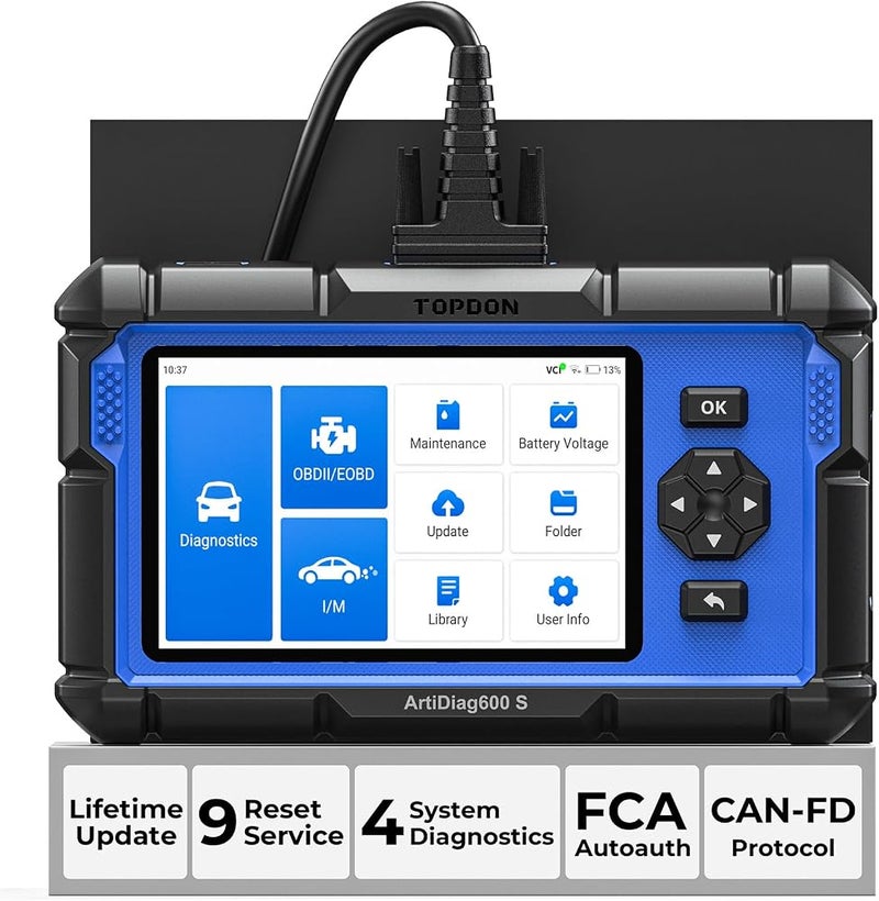 توب دون 1٫ أداة تشخيص سيارات TOPDON OBD2 Code Reader Scanner ArtiDiag600S، تدعم إعادة ضبط أنظمة الوقود (Oil/BMS)، ونظام الفرامل المانعة للانغلاق (ABS)، ونظام التحكم في الثبات (SAS)، ونظام المساعدة على الانطلاق (EPB)، وفلتر الغبار (DPF)، ونظام مراقب - Image 2