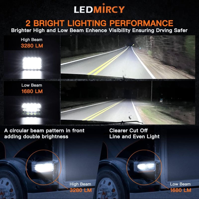 LEDMIRCY 4x6 LED Lights High Low Sealed Beam White Rectangular LED Light 4PCS 45W - Image 2
