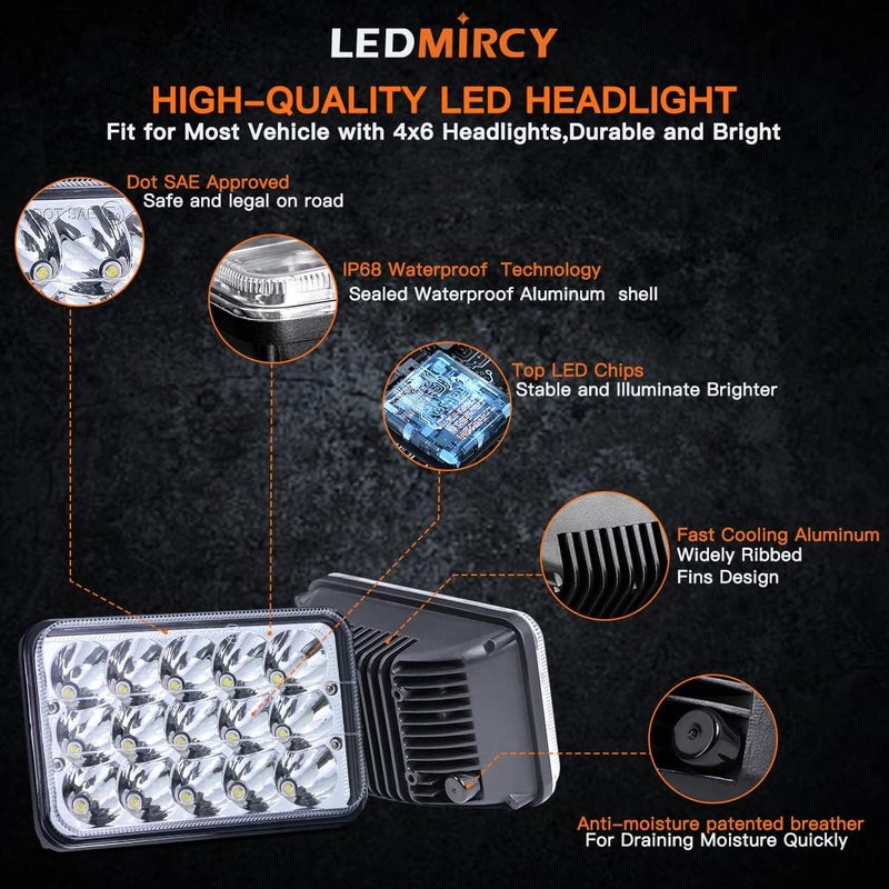 LEDMIRCY 4x6 LED Lights High Low Sealed Beam White Rectangular LED Light 4PCS 45W - Image 5