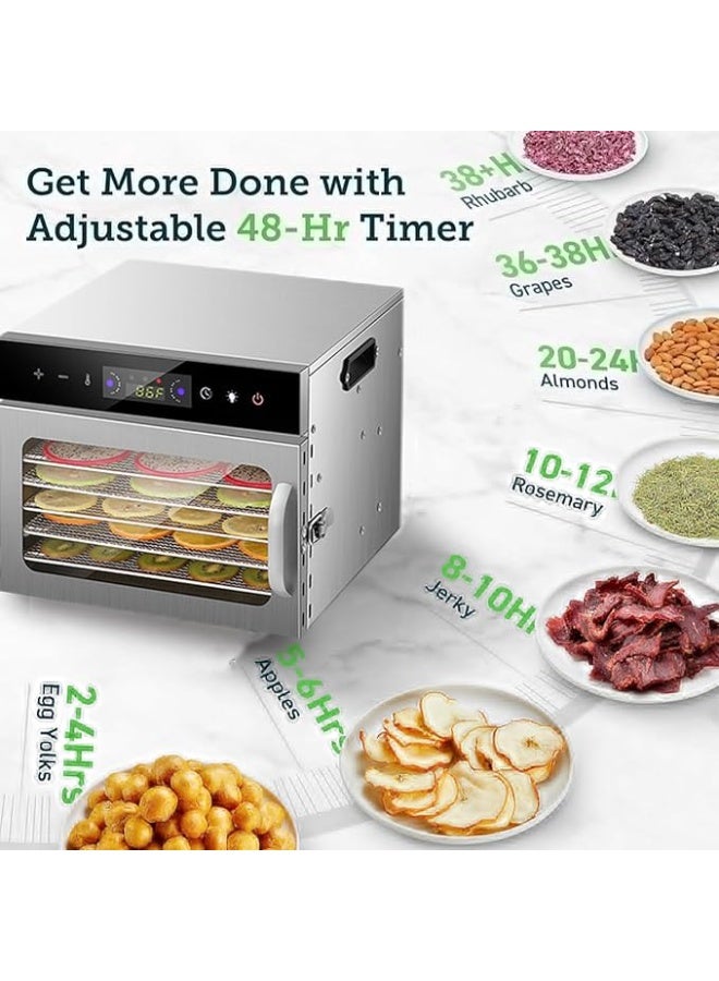 DUNISO Food Dehydrator Machine, Food Dehydrated Dryer，6 Layer Stainless Steel Trays Dryer with Digital Adjustable Timer & Temperature Control，Visualization，Easy to Clean，for Fruit, Herbs, Meat, Vegetables, Dog Treats, Yogurt - Image 2