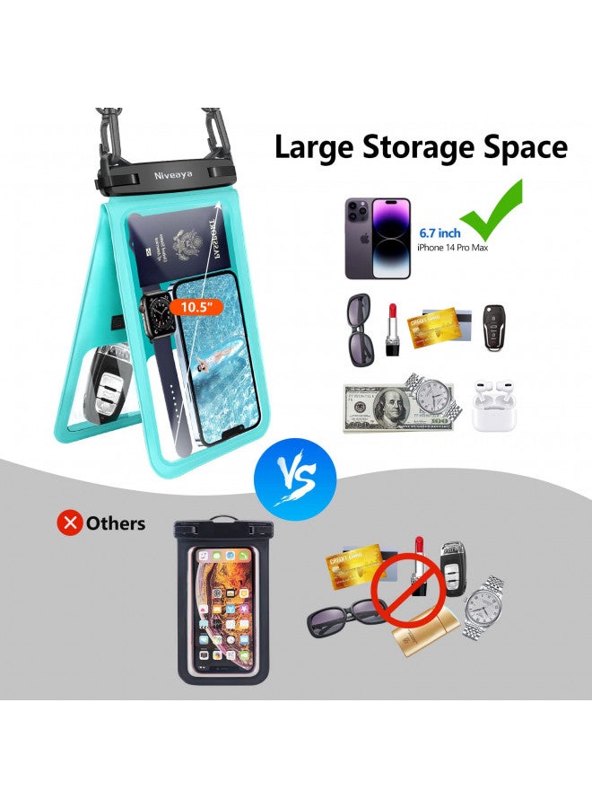 Niveaya Niveaya [Up to 10.5"]Waterproof Phone Pouch - 2 Pack, Waterproof Phone Lanyard Case with iPhone 16/15/14/13/12 Pro Max up to 9.5", Phone Dry Bags for Vacation Beach Pool Kayak Cruise Travel Essentials  - Image 2