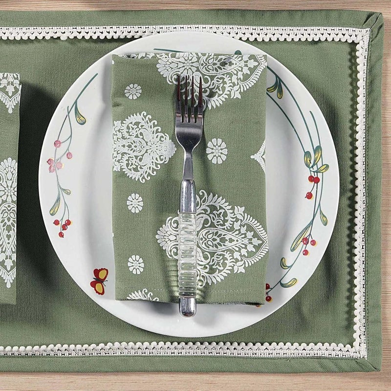 Swayam Green,White 100% Cotton Gharana Dinner Napkin Set of 6 pcs - Image 4