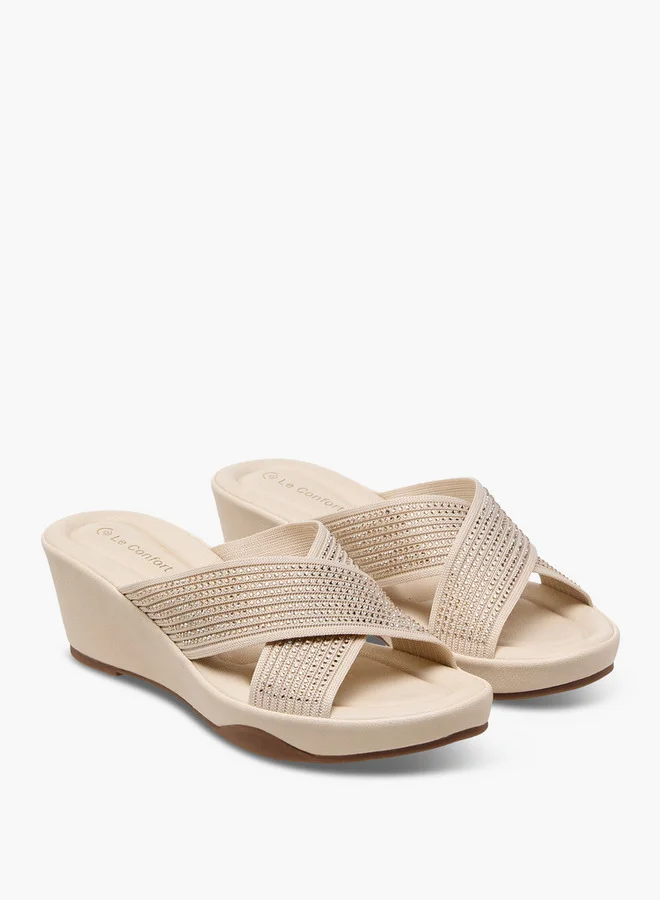 لو كونفورت Women Wedge Heel Cross Strap Comfort Sandals
