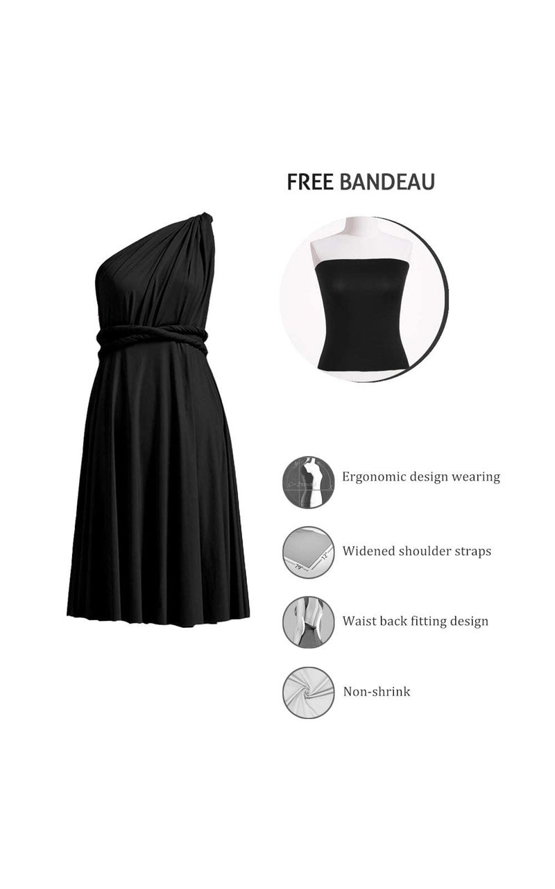 72styles Knee Length Short Infinity Dresses Bridesmaid Dresses Midi Convertible Transformer Multiway Twist Wrap Dresses Gown Black - Image 2