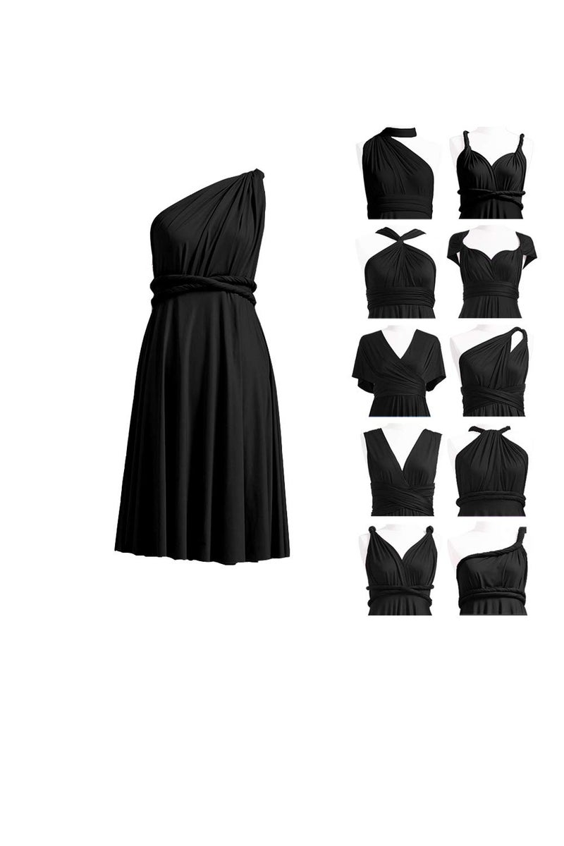72styles Knee Length Short Infinity Dresses Bridesmaid Dresses Midi Convertible Transformer Multiway Twist Wrap Dresses Gown Black - Image 5