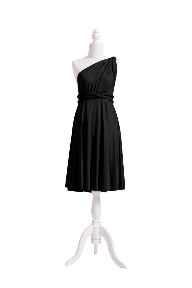 72styles Knee Length Short Infinity Dresses Bridesmaid Dresses Midi Convertible Transformer Multiway Twist Wrap Dresses Gown Black - Image 3