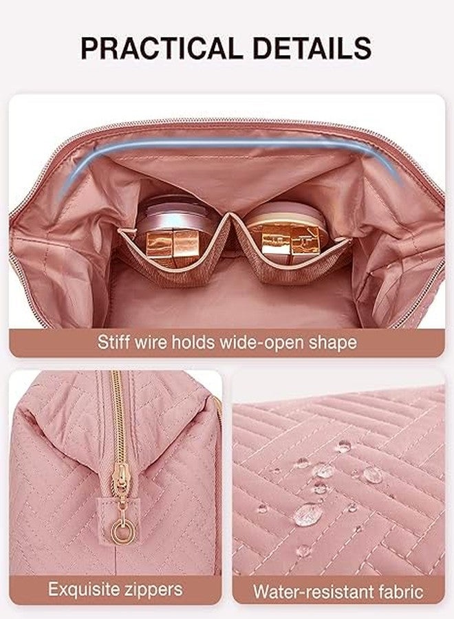 Lyrovo Polyester Travel Makeup Bag Cosmetic Bag Make Up Organizer Case Large Wide-Open Pouch for Women Purse for Toiletries Accessories Brushes (LY-136-COB-PINK, Baby Pink) - Image 4