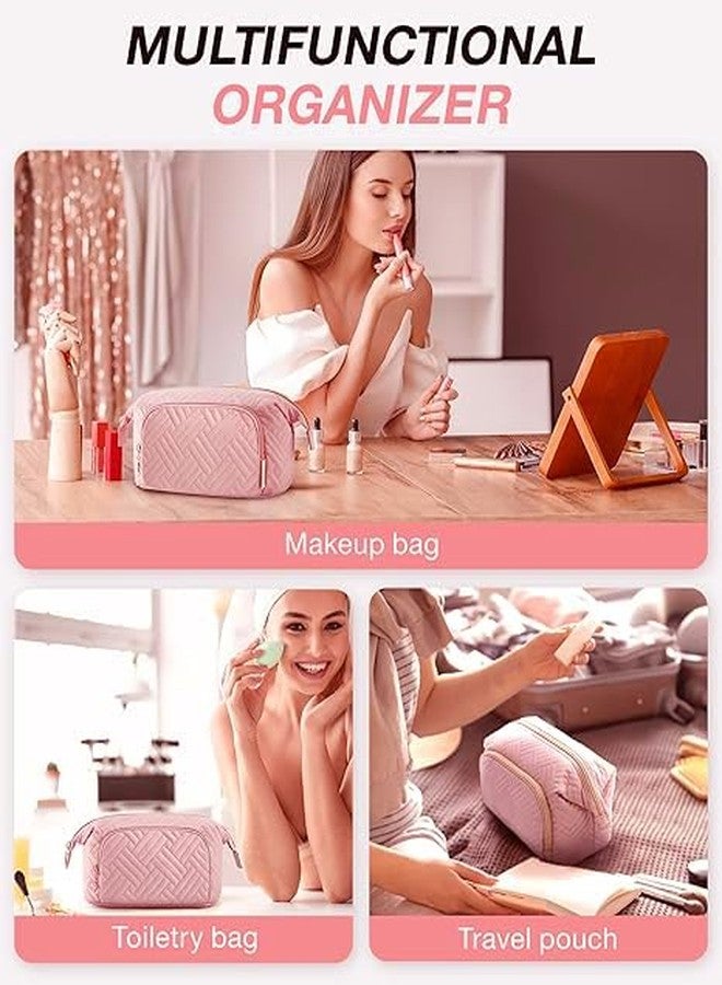 Lyrovo Polyester Travel Makeup Bag Cosmetic Bag Make Up Organizer Case Large Wide-Open Pouch for Women Purse for Toiletries Accessories Brushes (LY-136-COB-PINK, Baby Pink) - Image 2
