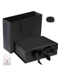 Generic Black Luxury Magnetic Gift Box with Lid, Ribbons and Gift Bag, Medium Size-9.4x7x3 Inches, Great for Christmas, New Year, Wedding, Birthdays, Man  - Image 1