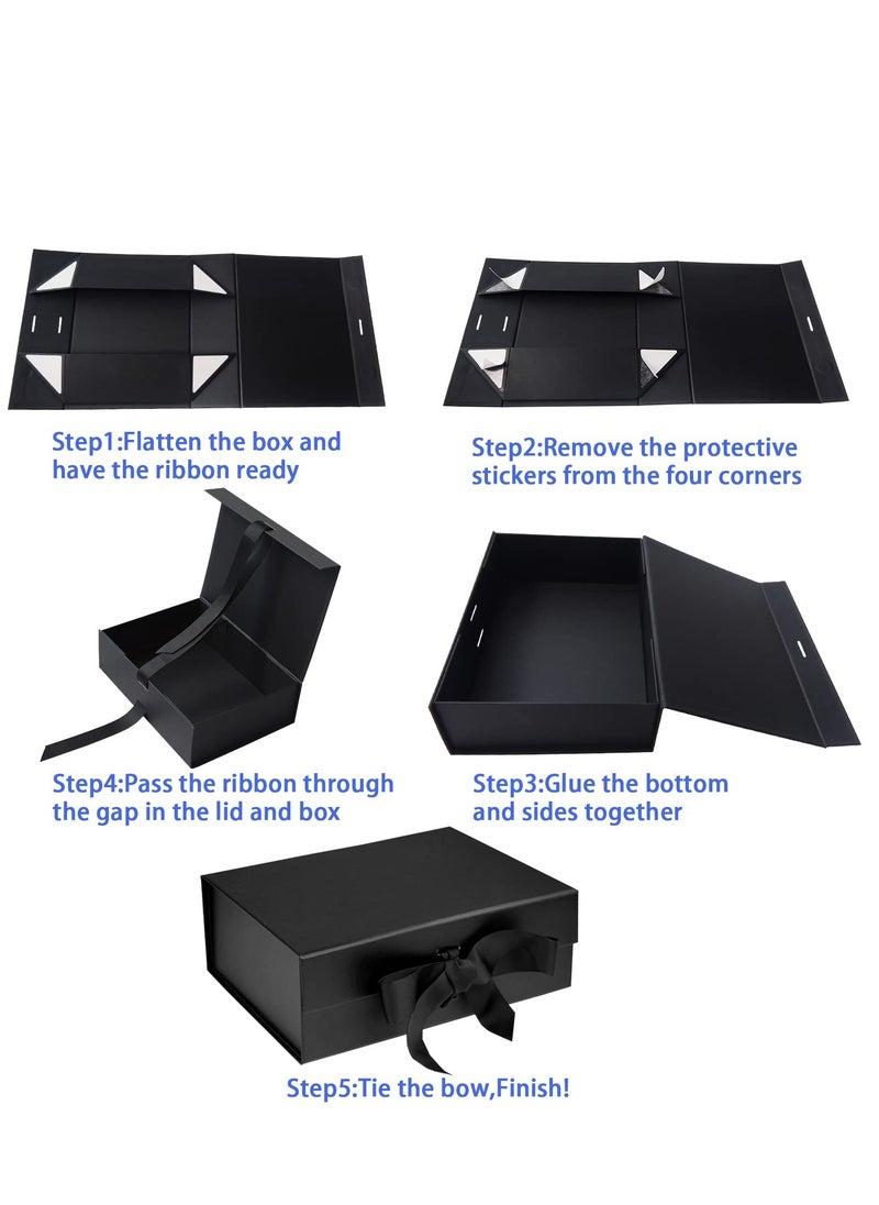 Generic Black Luxury Magnetic Gift Box with Lid, Ribbons and Gift Bag, Medium Size-9.4x7x3 Inches, Great for Christmas, New Year, Wedding, Birthdays, Man  - Image 3