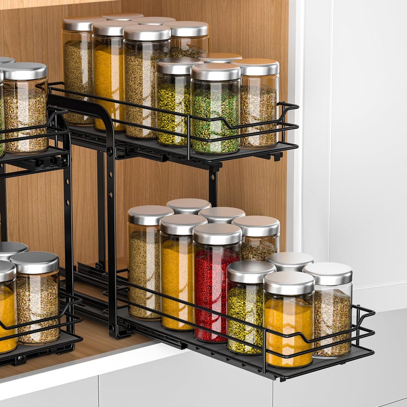 RCHYFEED Spice Organization for Cabinet 2 Tier Pull Out Spice Rack for Seasoning Organizer Height Adjustable Heavy Duty Metal Basket for Inside Cabinets  Pantry Closet55 Wx105 Dx95 H