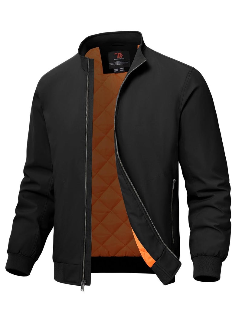 TBMPOY Mens Winter Lightweight Bomber Jackets Water Resistant Fall Casual Windbreakers Quilted Full Zip Windproof Work Coats Black S - Image 2