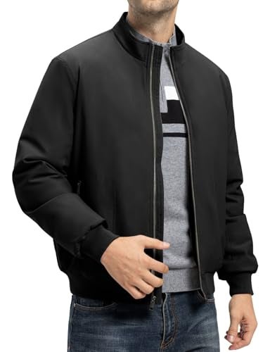 TBMPOY Mens Winter Lightweight Bomber Jackets Water Resistant Fall Casual Windbreakers Quilted Full Zip Windproof Work Coats Black S - Image 3