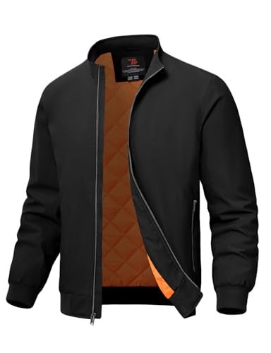 TBMPOY Mens Winter Lightweight Bomber Jackets Water Resistant Fall Casual Windbreakers Quilted Full Zip Windproof Work Coats Black S - Image 1