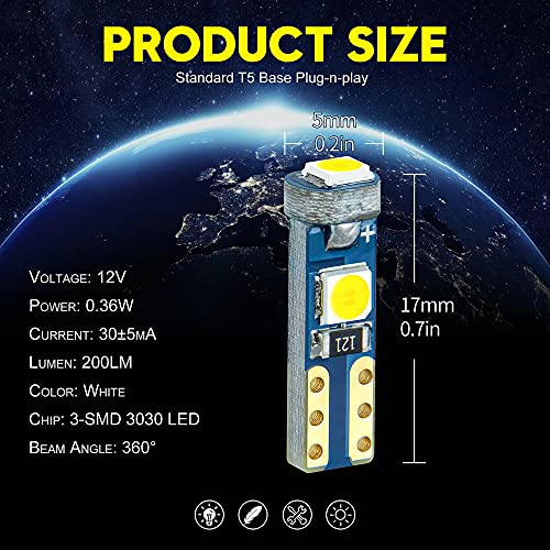 DODOFUN White T5 37 74 LED Bulb with Twist Lock Socket PC74 PC37 Dashboard Instrument Panel Gauge Cluster Light Pack of 10 - Image 2