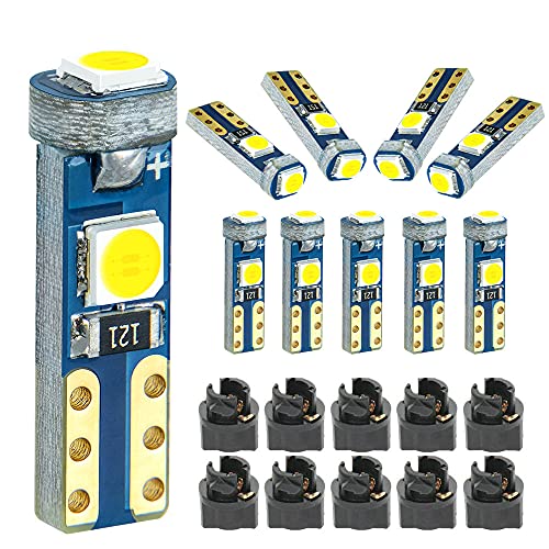 DODOFUN White T5 37 74 LED Bulb with Twist Lock Socket PC74 PC37 Dashboard Instrument Panel Gauge Cluster Light Pack of 10 - Image 1