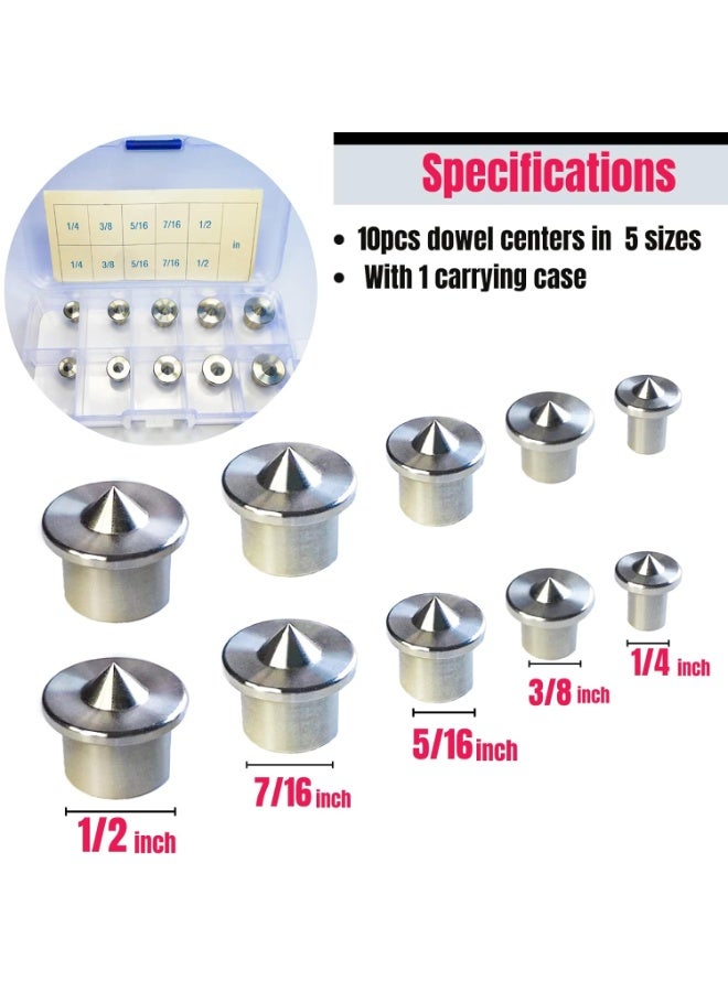 MinliGUY 10PCS Stainless Steel Dowel Pin Centers Drilling Hole Tool Set with Sharp Point for Woodworking Tools, Solid Dowel and Tenon Center Transfer Plugs (5 Sizes of 1/4" 3/8" 5/16" 7/16" 1/2") - Image 2