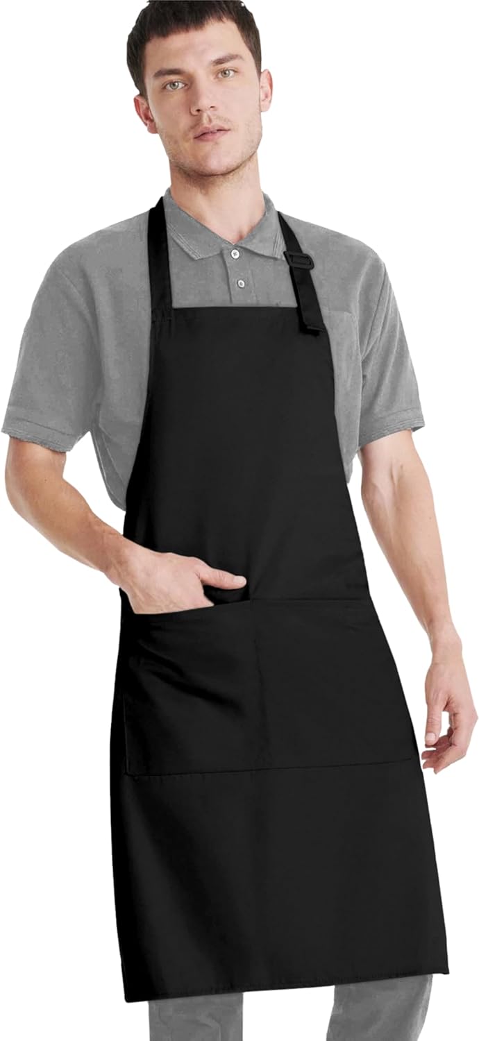 CRASOME Apron for Men Women Chef Cooking Restaurants Gardening Workshop Barbers with Adjustable Strap and Two Pockets