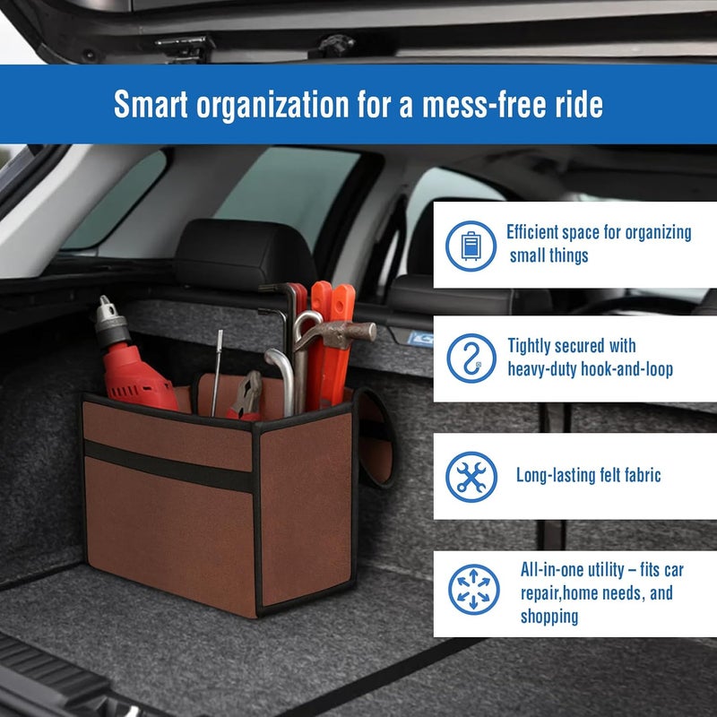 JVCV ® Car Trunk Boot Organizer, Car Storage and Organizer Anti Slip Car Accessories Organizer for Car, Suv, Sedan, Truck, Minivan Anti Slip Bottom (Small - Brown) - Image 5