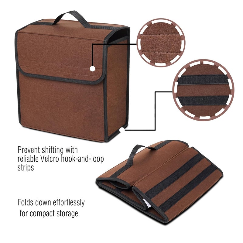JVCV ® Car Trunk Boot Organizer, Car Storage and Organizer Anti Slip Car Accessories Organizer for Car, Suv, Sedan, Truck, Minivan Anti Slip Bottom (Small - Brown) - Image 2