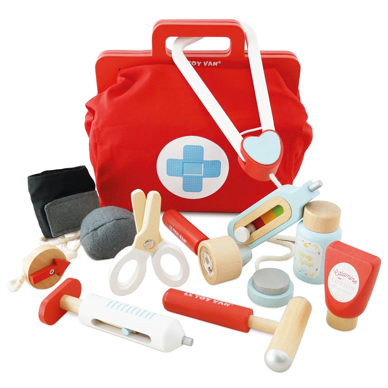 Le Toy Van - Kids Wooden Educational Pretend Play Honeybake Doctor's Medical Play Set Kit | Kids Pretend Play Role Play For Boys And Girls | 3 Year Old +, 8.66" x 5.70" x 5.90" (TV292), Red - Image 1