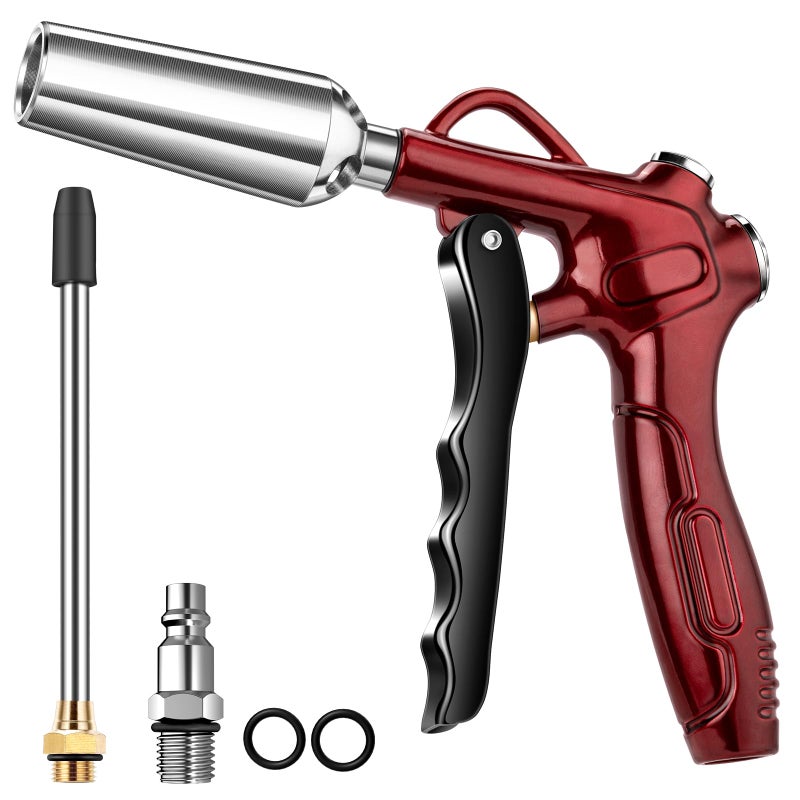 EVOULTES High Volume Air Blow Gun with Powerful Flow Nozzle, Retro Red Air Nozzle Blower Gun with 4.9" Stainless Steel Extension & 1/4'' Standard Quick Plug, Pneumatic Tool for Air Compressor Accessories - Image 1