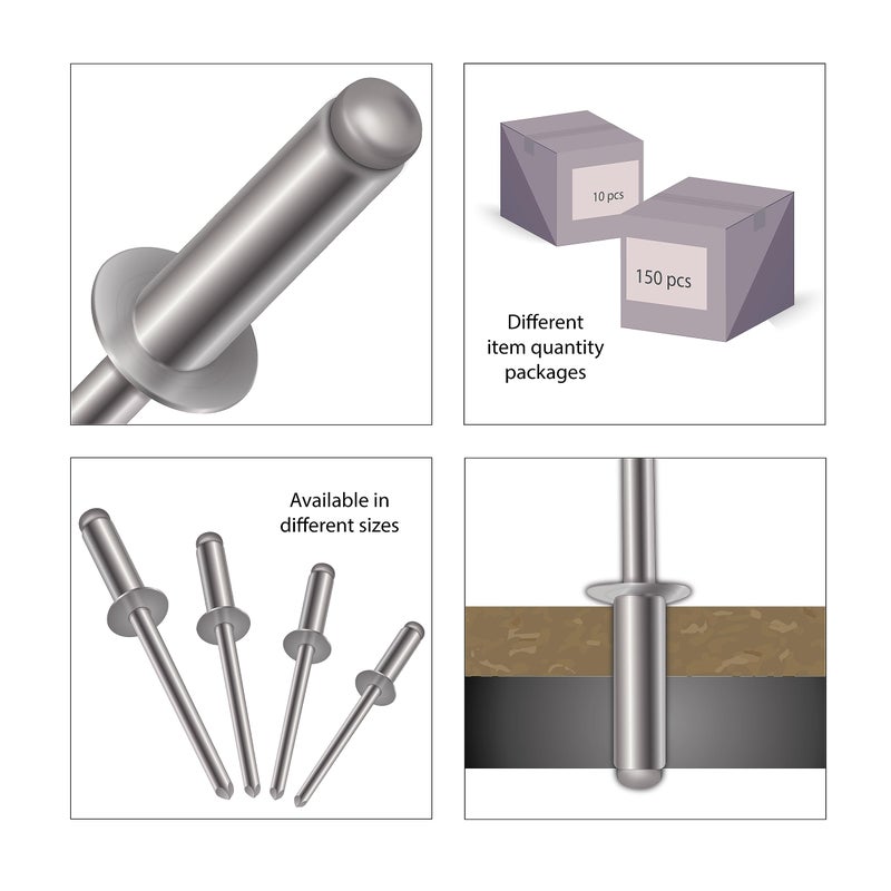 LauTech 5mm x 25mm Pop Rivets Rivet with Flange Rivets (10 Pack) - Blind Rivet, Head Dome Rivets with Aluminium Body and Steel Mandrel for Metal, Tinplate, Metal Fastening - Push Rivets - Image 5