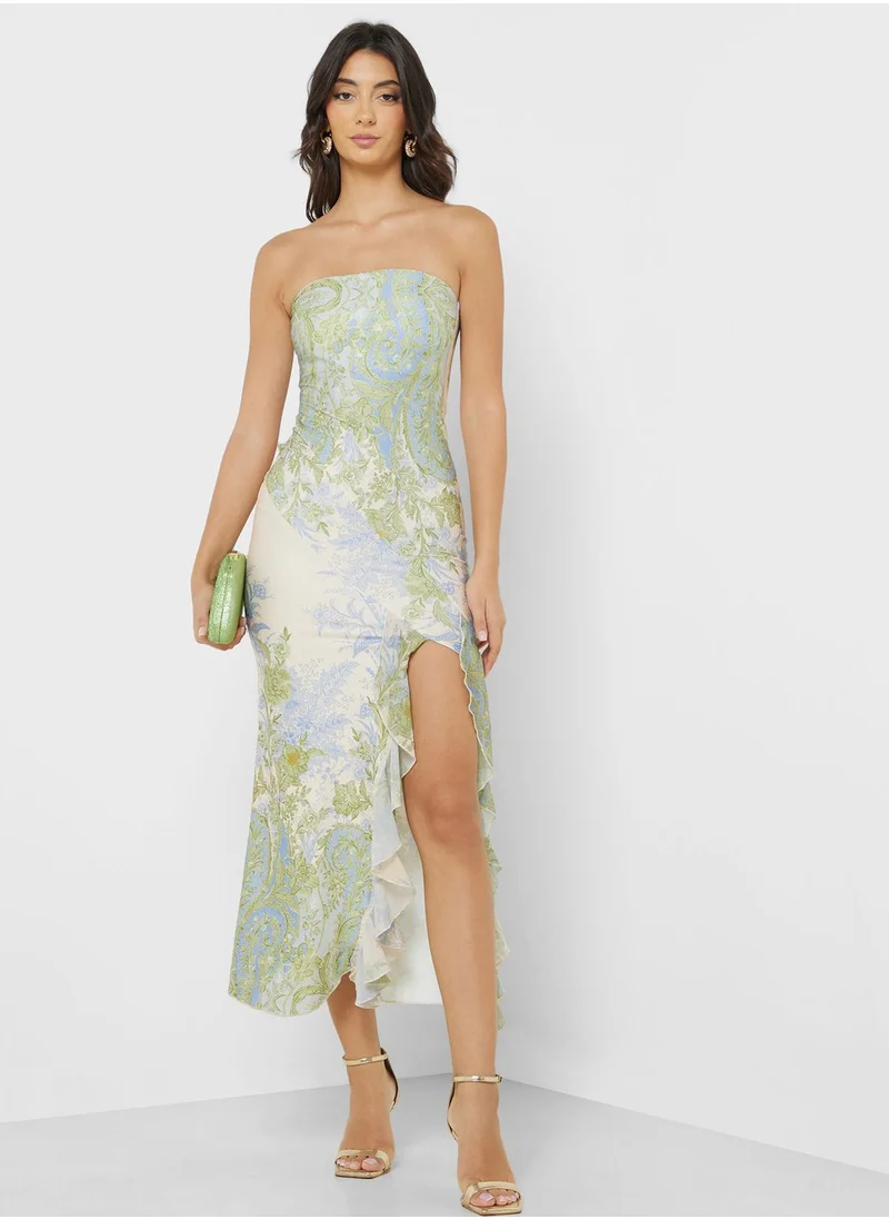 ELLA Bandeau Print Dress With Slit