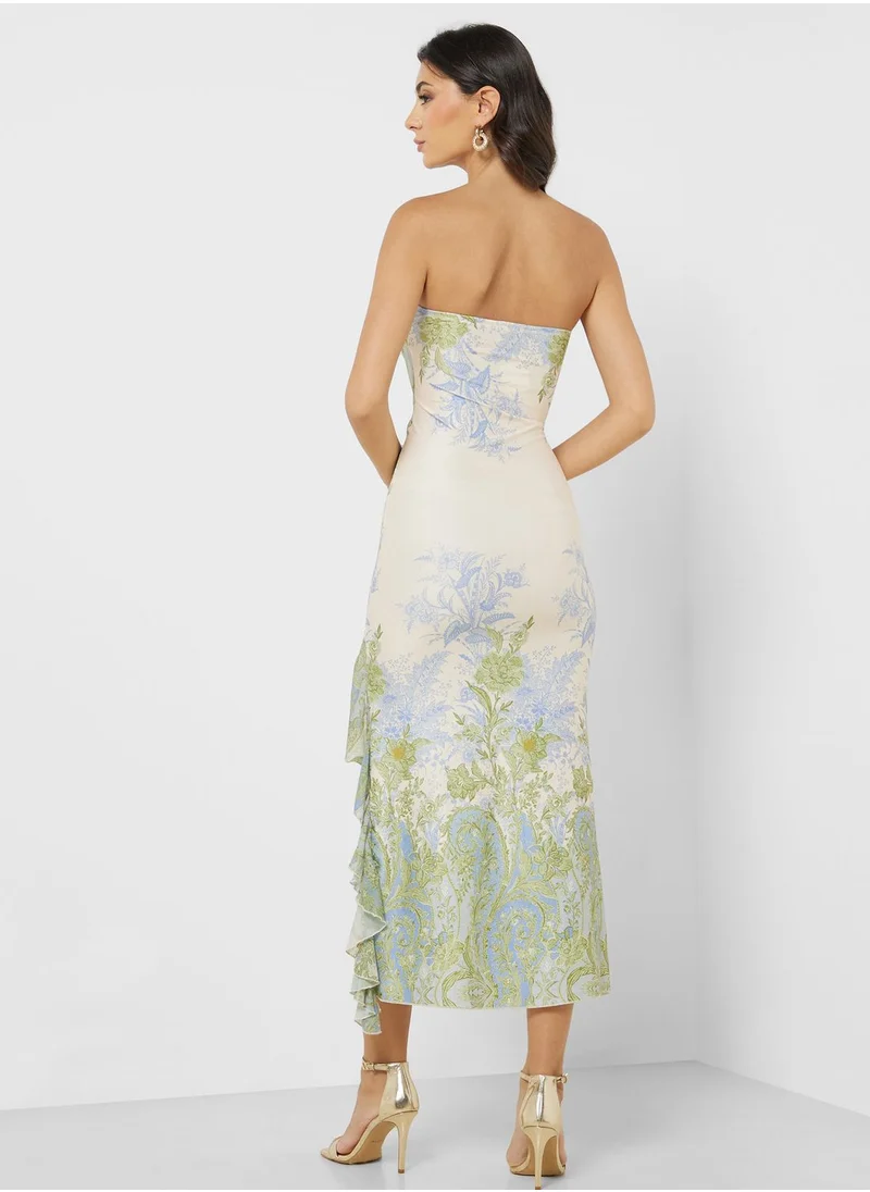 ELLA Bandeau Print Dress With Slit