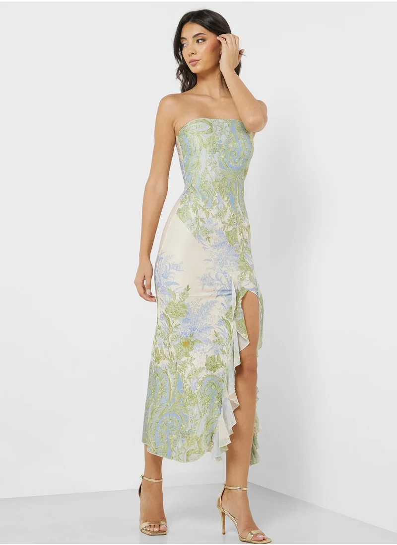 ELLA Bandeau Print Dress With Slit