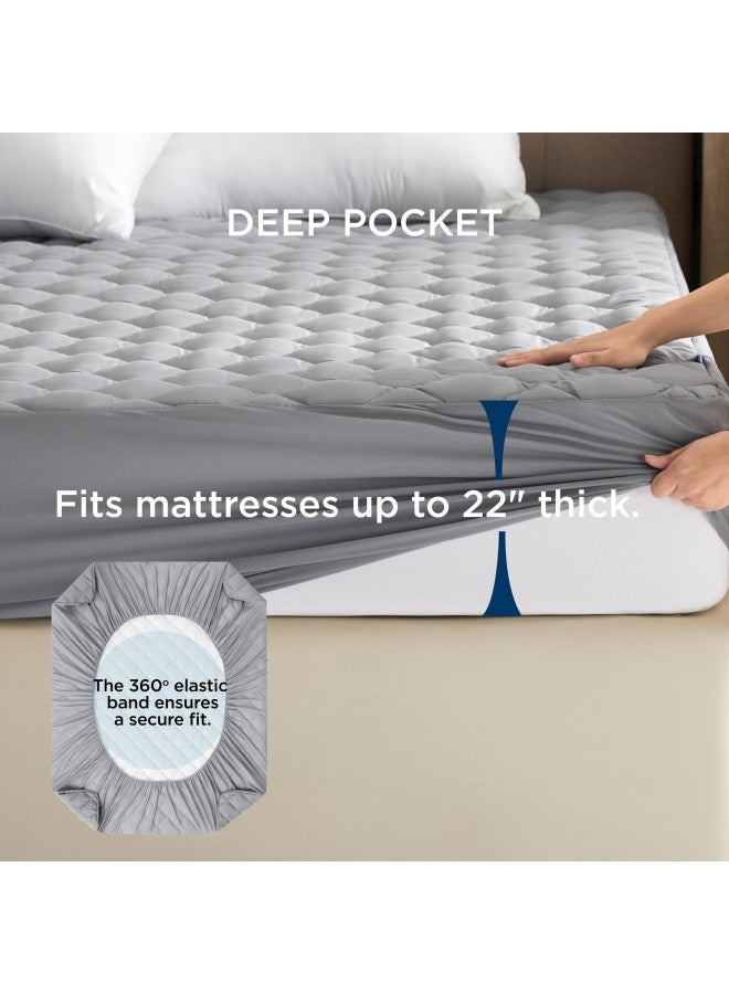 Bedsure Bedsure Waterproof Mattress Protector, Queen Size Mattress Pad Quilted with Deep Pocket up to 22 Inches, Soft Breathable Queen Noiseless Mattress Cover, Grey  - Image 4