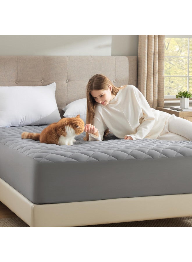Bedsure Bedsure Waterproof Mattress Protector, Queen Size Mattress Pad Quilted with Deep Pocket up to 22 Inches, Soft Breathable Queen Noiseless Mattress Cover, Grey  - Image 3