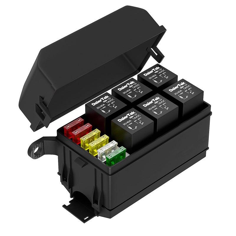 DaierTek 12V Relay Box 6 Slots Fuse Relay Block 6 Slots ATCATO Fuse and Relay Block with Relay Universal Fuse and Relay Box Kit for Truck Marine Boat