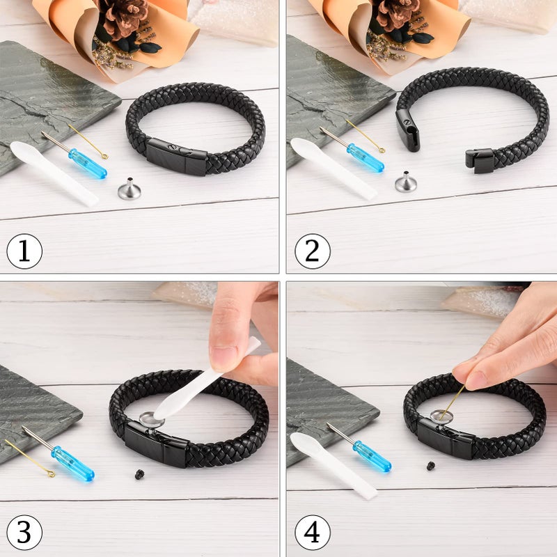 abooxiu Cremation Bracelet for Ashes Leather Urn Bracelet Cremation Jewelry Memorial Bangle Ash Keepsake for Women Men Black - Image 4