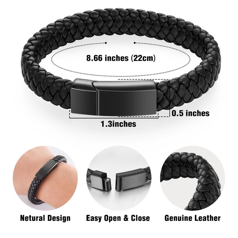 abooxiu Cremation Bracelet for Ashes Leather Urn Bracelet Cremation Jewelry Memorial Bangle Ash Keepsake for Women Men Black - Image 3