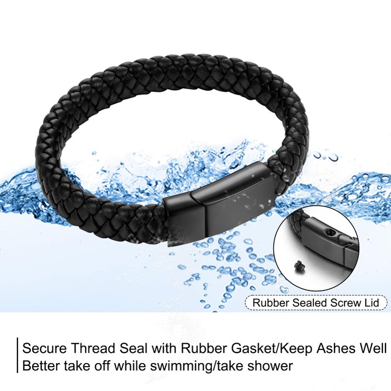 abooxiu Cremation Bracelet for Ashes Leather Urn Bracelet Cremation Jewelry Memorial Bangle Ash Keepsake for Women Men Black - Image 5
