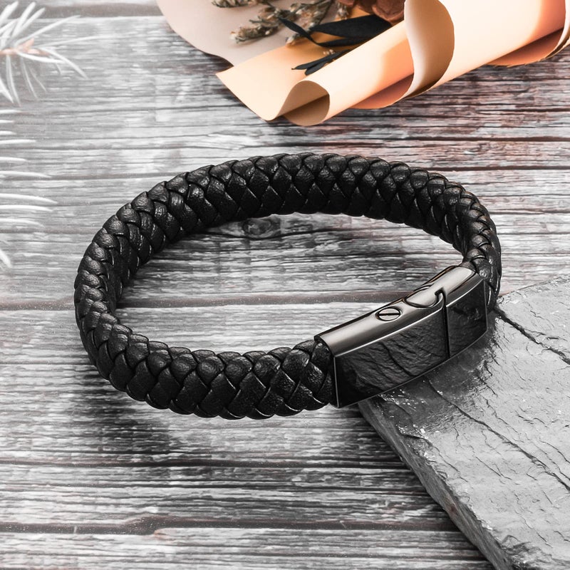 abooxiu Cremation Bracelet for Ashes Leather Urn Bracelet Cremation Jewelry Memorial Bangle Ash Keepsake for Women Men Black - Image 2