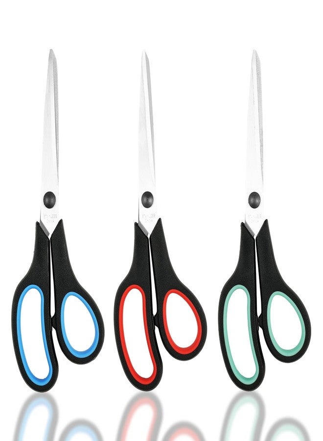 Tyzine Scissors, 3-Pack 8" Heavy Duty Scissors with Ultra Sharp Blades and Comfort Grip Handles - For Office, Home, School, Sewing, and Crafts (Red, Green, Blue) - Image 1